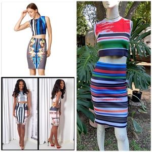 NWT Clover Canyon Painted Horizon BodyCon Pencil Skirt Set Sz M Bandage Striped